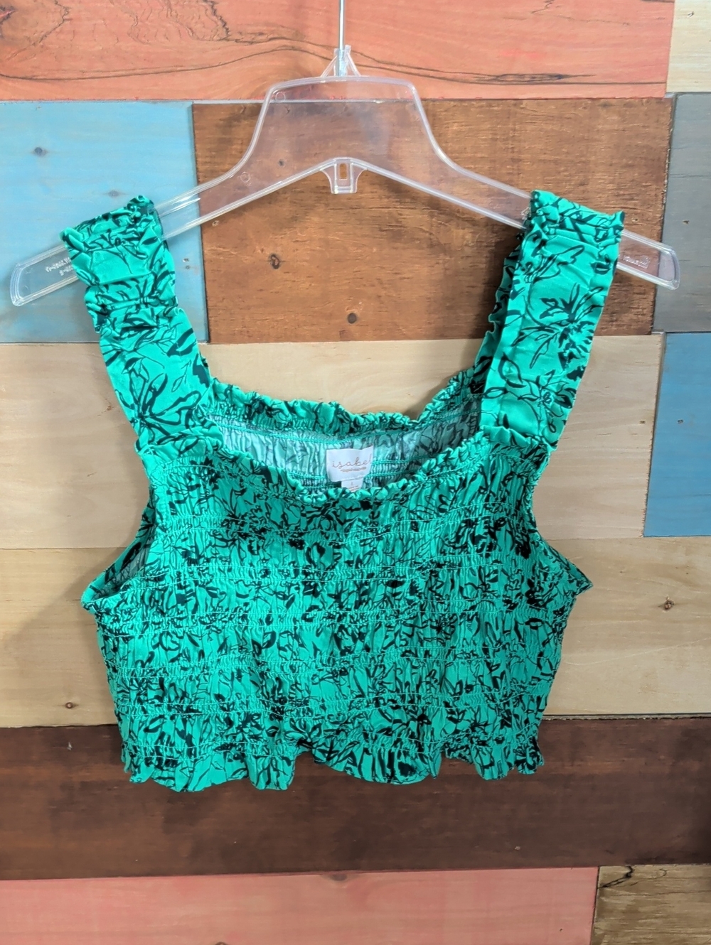 Smocked Green Floral Crop Top with Ruffle Straps
